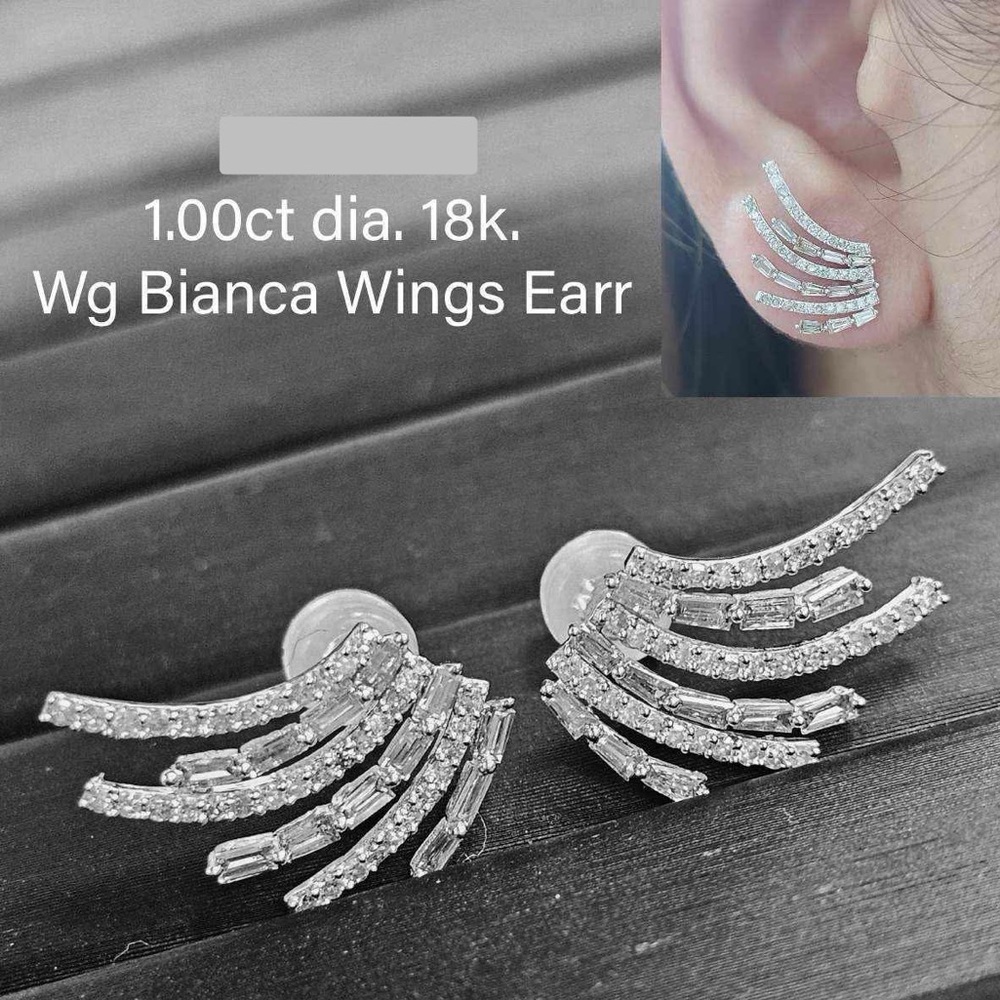 18K Natural Diamonds Elegant Japan White Gold  Earrings with Certificate